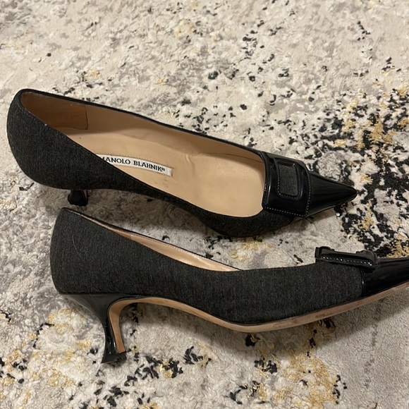 Manolo kitten heel grey fabric pointed closed shoes - Picture 2 of 4